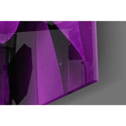 Stunning purple feather glass wall art with geometric facets