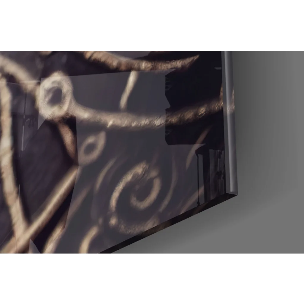 Majestic Gold Eagle glass wall art with ornate swirls on sleek monitor