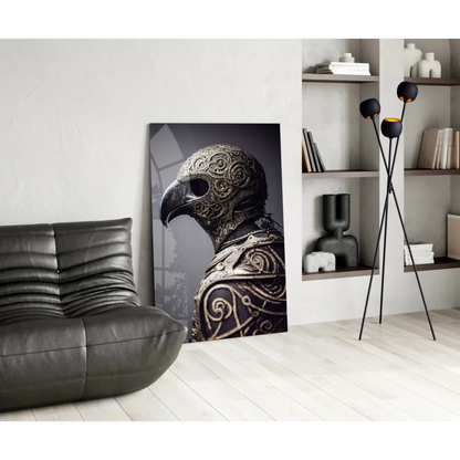 Majestic gold eagle glass wall art with ornate swirls and intricate patterns