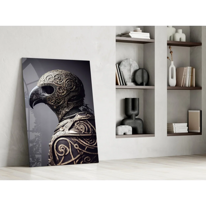 Majestic black-and-gold ornate eagle glass wall art on white wall