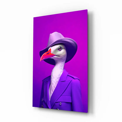 Dapper Goose Glass Wall Art in Purple Fedora and Suit | Insigneart USA | vintageantiquesgifts.com
