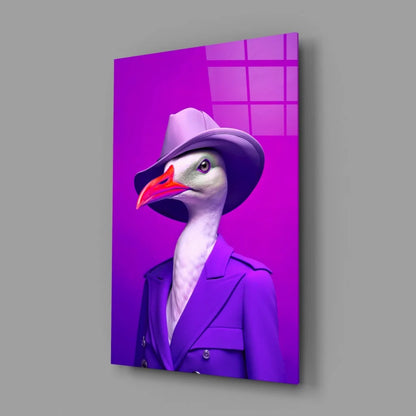 Dapper Goose Glass Wall Art in Purple Fedora and Suit | Glass Wall Art Print | vintageantiquesgifts.com