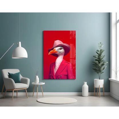 Dapper Seagull in Pink Fedora glass wall art print
