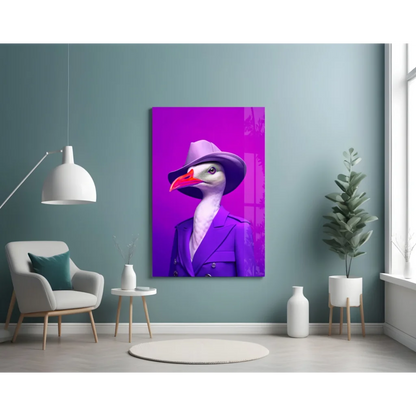 Dapper Goose Glass Wall Art in Purple Fedora and Suit | Contemporary Home Wall Art | vintageantiquesgifts.com