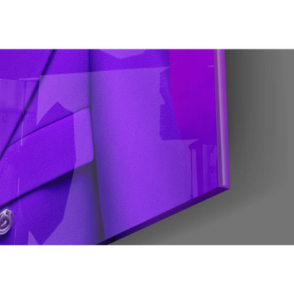 Purple fedora and suit on dapper goose glass wall art