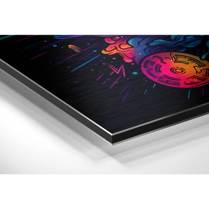 Vibrant neon abstract on brushed aluminium dibond panel