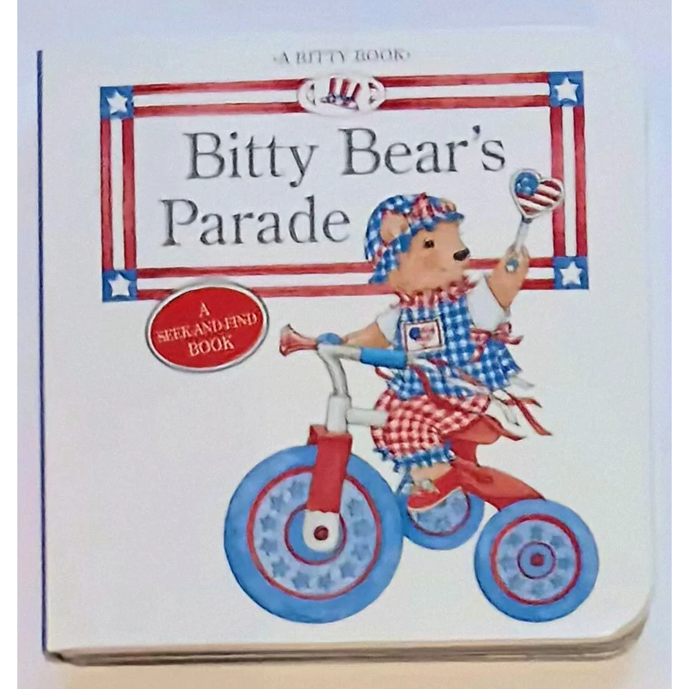Patriotic Bitty Bear on tricycle in Bitty Baby Fold Out Parade book