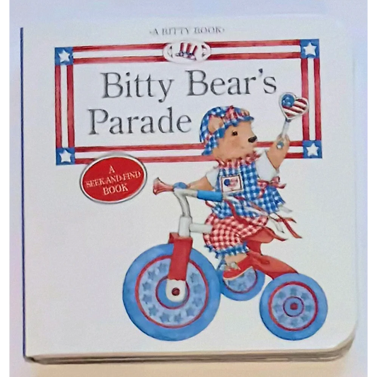 Patriotic Bitty Bear on tricycle in Bitty Baby Fold Out Parade book