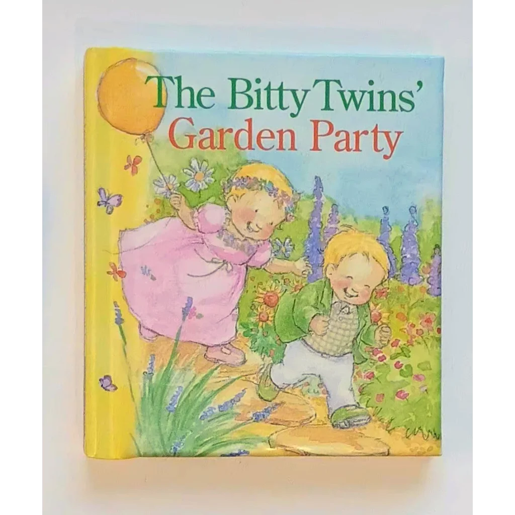 Bitty Twins Garden Party book cover with twins holding flowers and planting seeds
