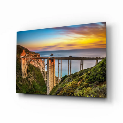 Bixby Bridge sunset canvas wall art with ocean view