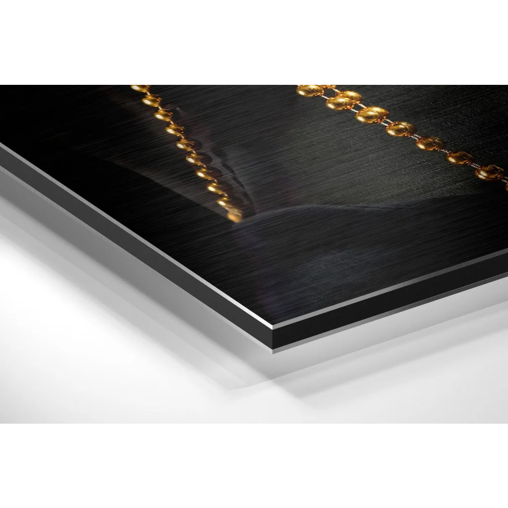 Stunning brushed aluminium dibond wall art with gold chain design
