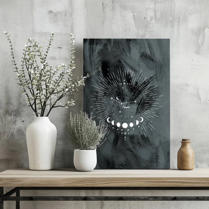 Black cat moon phases aluminum wall art print on textured canvas