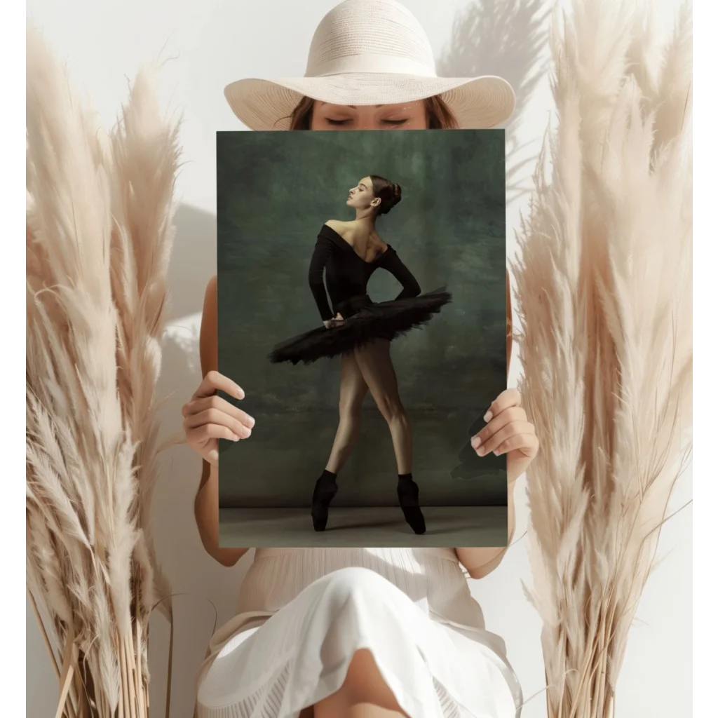 Black feathered tutu ballet dancer canvas print poster