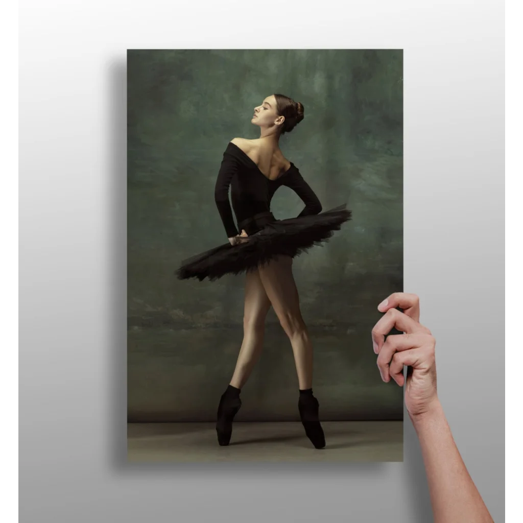 Black feathered tutu ballet dancer portrait canvas print