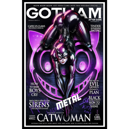 Black Friday Gotham cat burglar metallic poster with bold black Catwoman design