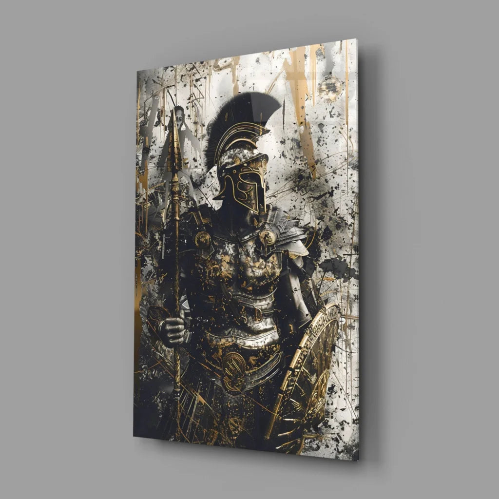Modern spartan warrior in black gold armor canvas wall art print