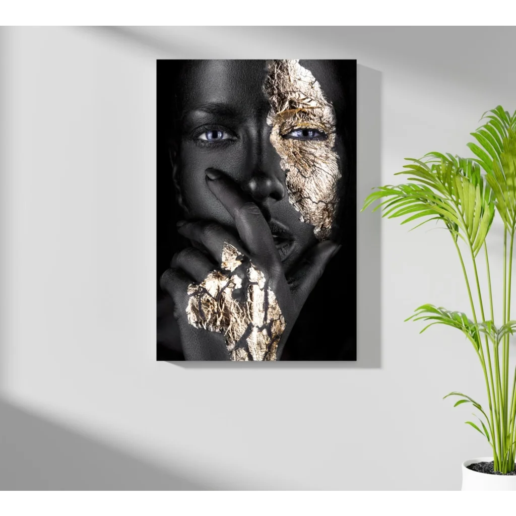 Black gold split face portrait canvas art