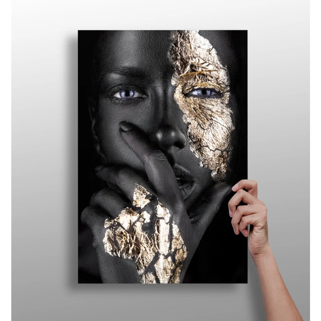Black gold split face portrait canvas art print
