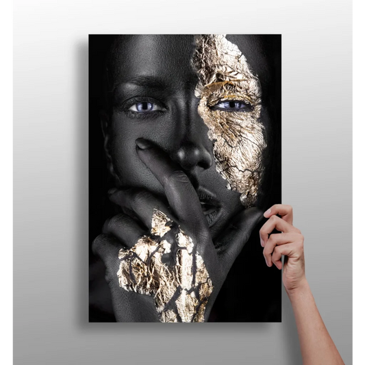 Black gold split face portrait canvas art print