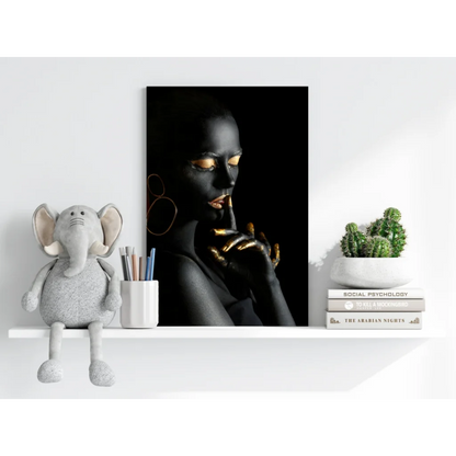 Black and gold woman portrait aluminum wall art print