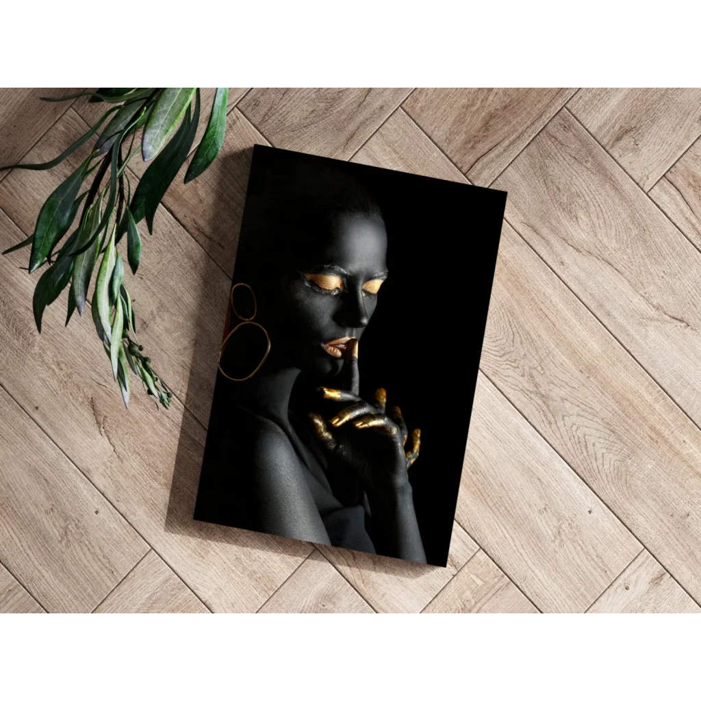 Black and gold woman portrait on aluminum wall art print