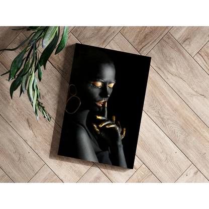 Black and gold woman portrait on aluminum wall art print