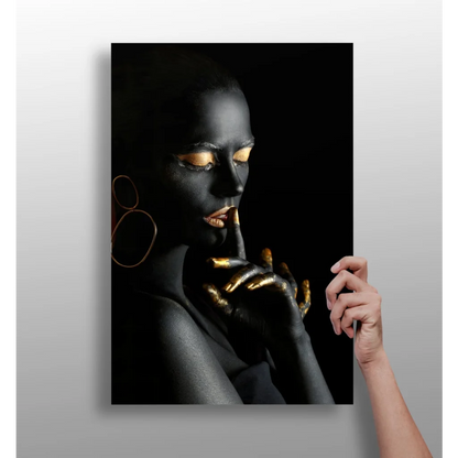 Elegant black and gold woman portrait on aluminum wall art print