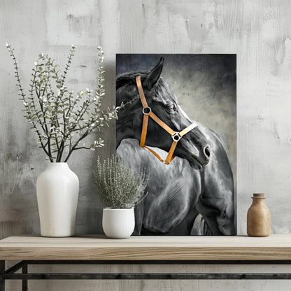 Stunning Black Horse Insigne Aluminum Prints for Your Wall | Glass Wall Art Print | vintageantiquesgifts.com