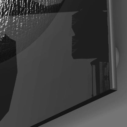 Sleek black-framed glass wall art with distorted metallic mirror shine