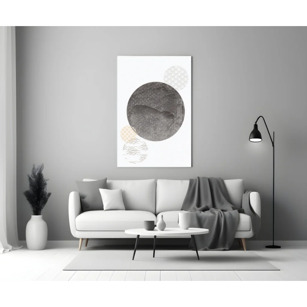 Textured Gray Circle Glass Wall Art with Gold Accents | Modern Wall Art Decor | vintageantiquesgifts.com