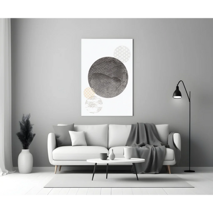 Textured Gray Circle Glass Wall Art with Gold Accents | Modern Wall Art Decor | vintageantiquesgifts.com