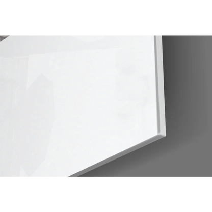 Sleek white glossy panel in textured gray circle glass wall art with gold accents