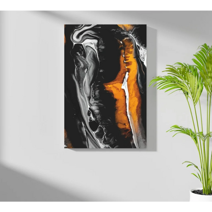 Black orange abstract canvas print with glossy swirls