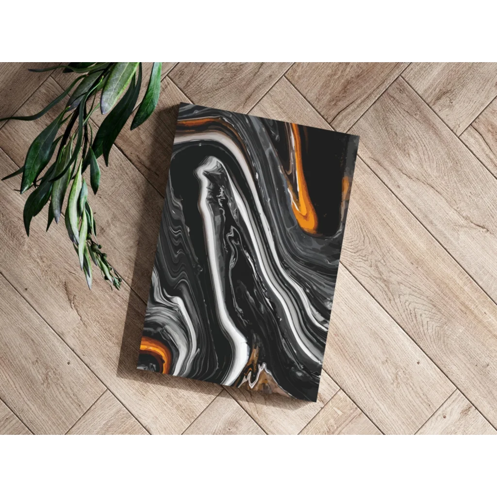 Black orange marble abstract aluminum wall art print