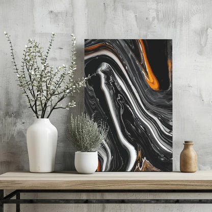 Black orange marble abstract aluminum wall art print