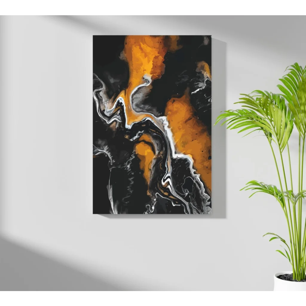 Black and orange swirl abstract art print on canvas