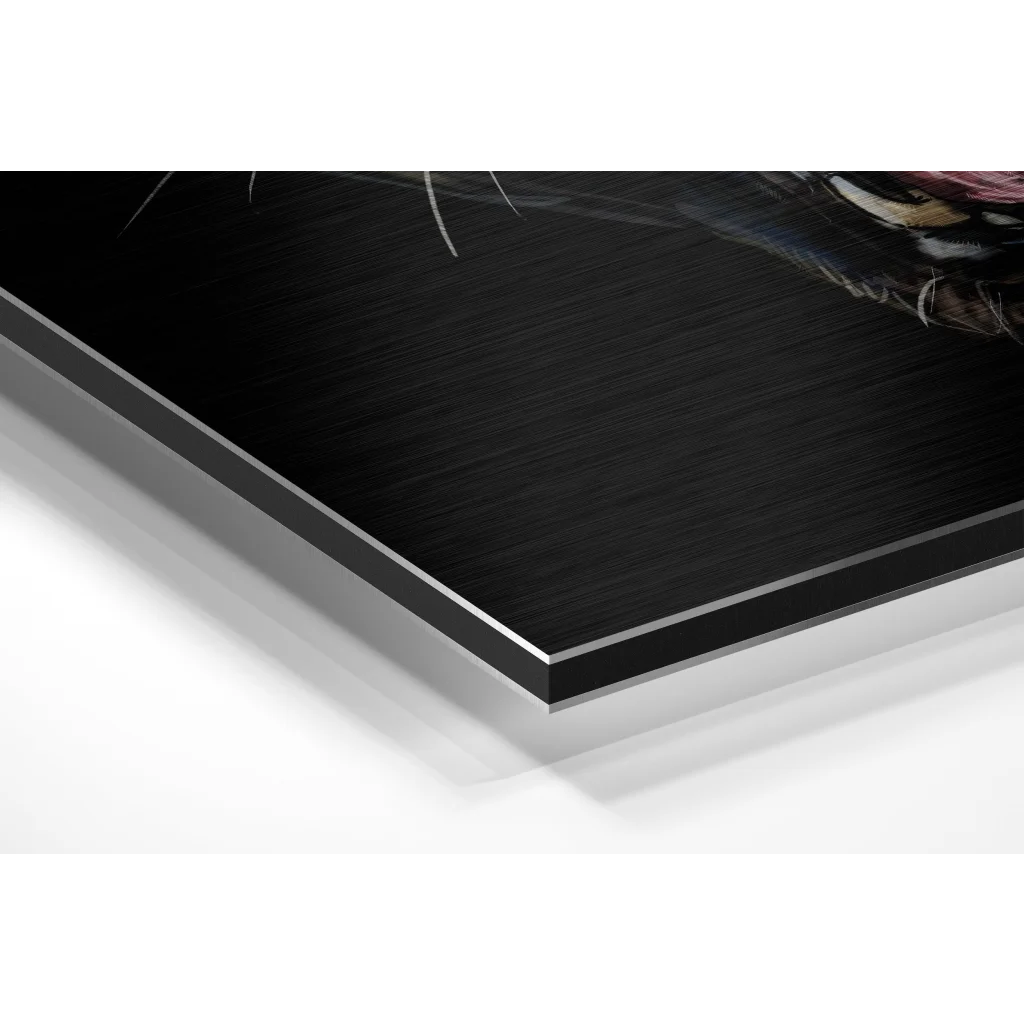 Fierce tiger face on brushed aluminium dibond wall art