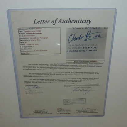 Chadwick Boseman Autograph JSA Letter for Deluxe Framed Black Panther Poster