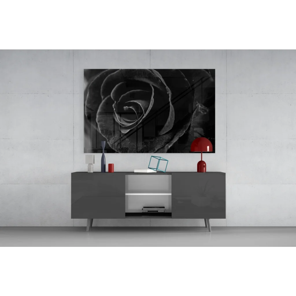 Stunning black and white rose close-up canvas wall art print