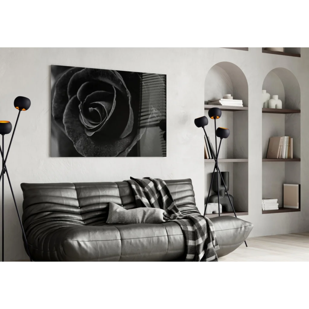 Stunning black and white rose canvas wall art print on wall