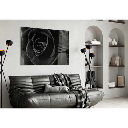 Stunning black and white rose canvas wall art print on wall
