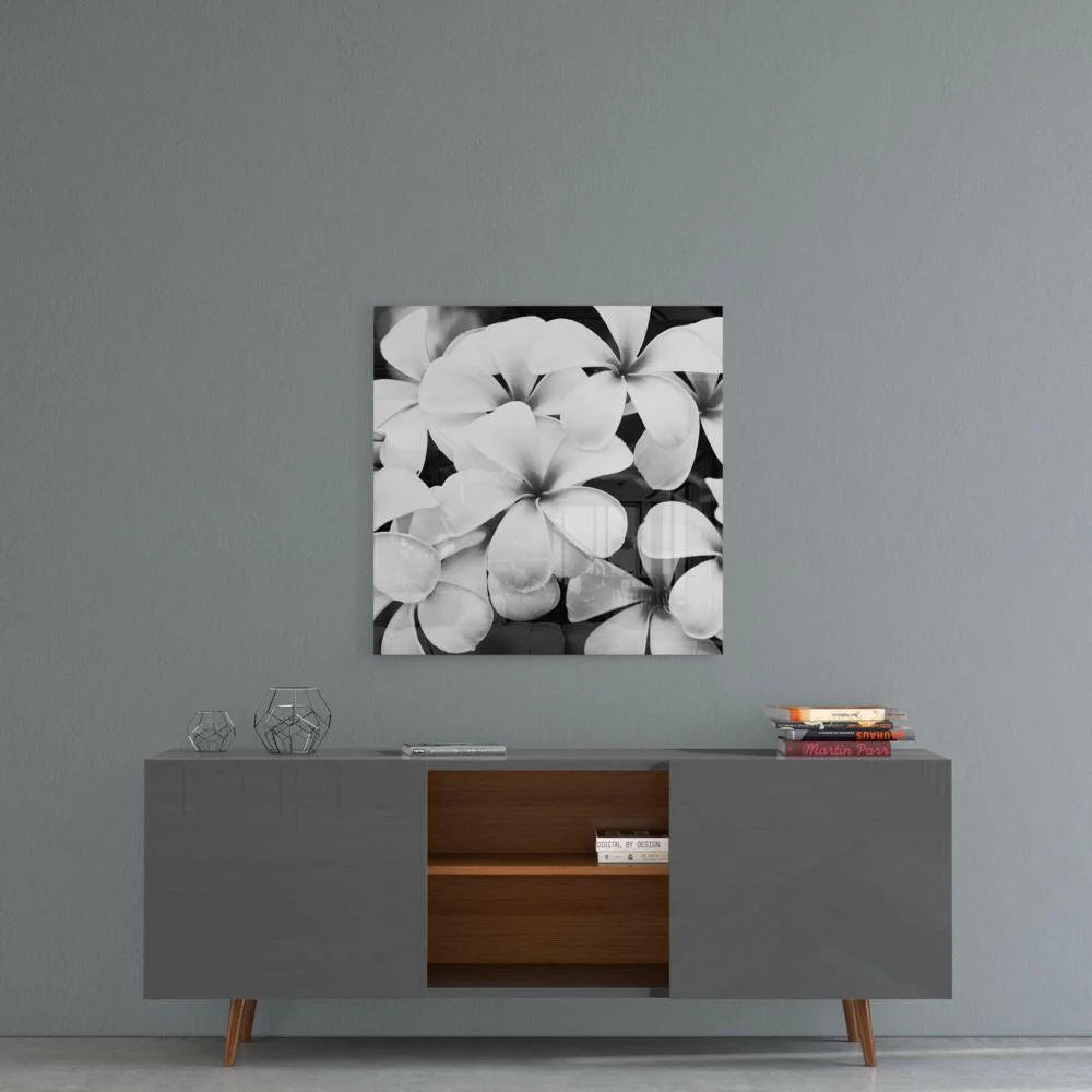 Stunning Frangipani Glass Wall Art in Timeless Black and White | Contemporary Home Wall Art | vintageantiquesgifts.com