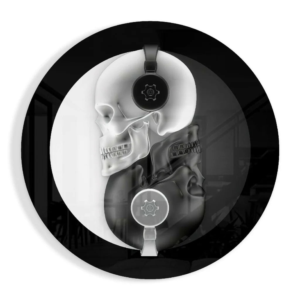 Yin Yang Skulls Tempered Glass Art with Headphones | Insigneart USA | vintageantiquesgifts.com