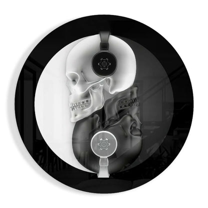 Yin Yang Skulls Tempered Glass Art with Headphones | Insigneart USA | vintageantiquesgifts.com