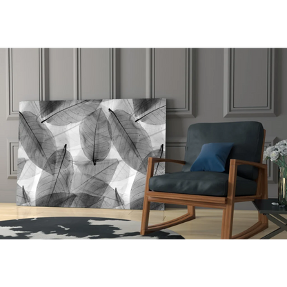 Black-and-white leaf veins glass wall art canvas print
