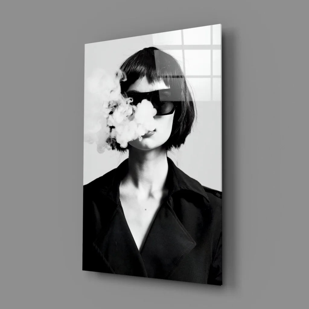Edgy Smoke Portrait Canvas Wall Art in Bold Black and White | Glass Wall Art Print | vintageantiquesgifts.com