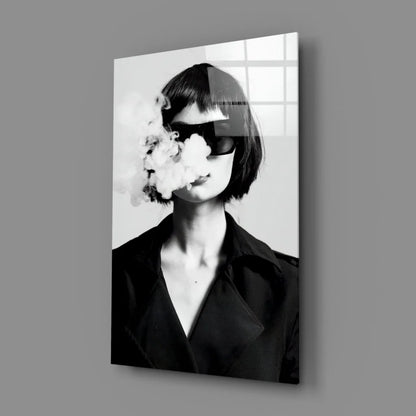 Edgy Smoke Portrait Canvas Wall Art in Bold Black and White | Glass Wall Art Print | vintageantiquesgifts.com