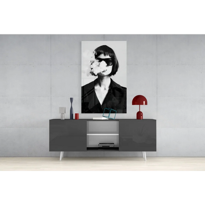 Edgy black-and-white portrait canvas wall art of woman in sunglasses