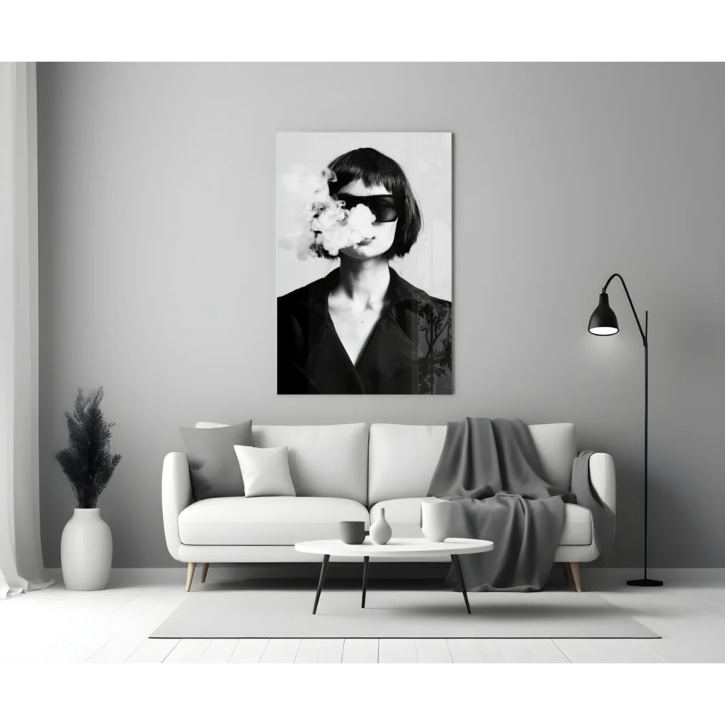 Edgy Smoke Portrait Canvas Wall Art in Bold Black and White | Modern Wall Art Decor | vintageantiquesgifts.com