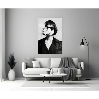 Edgy Smoke Portrait Canvas Wall Art in Bold Black and White | Modern Wall Art Decor | vintageantiquesgifts.com
